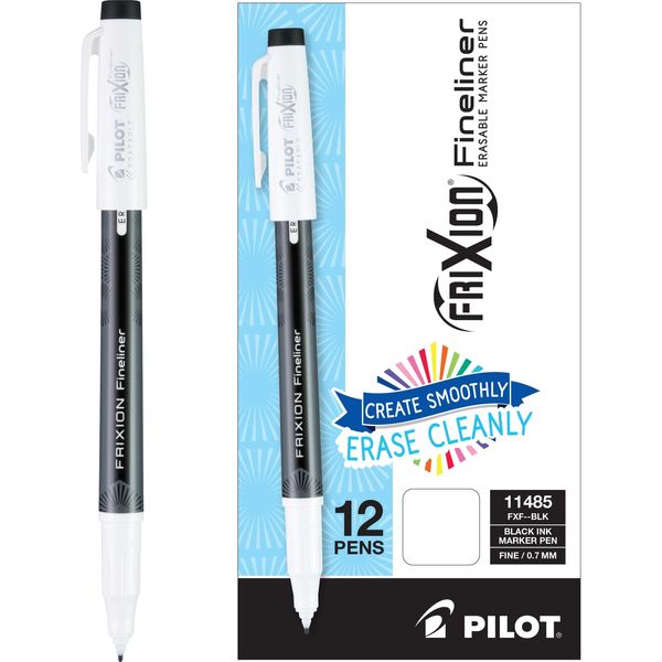 12 Pack Black Erasable Marking Pens Smooth Quick Dry Ink for Writing Drawing