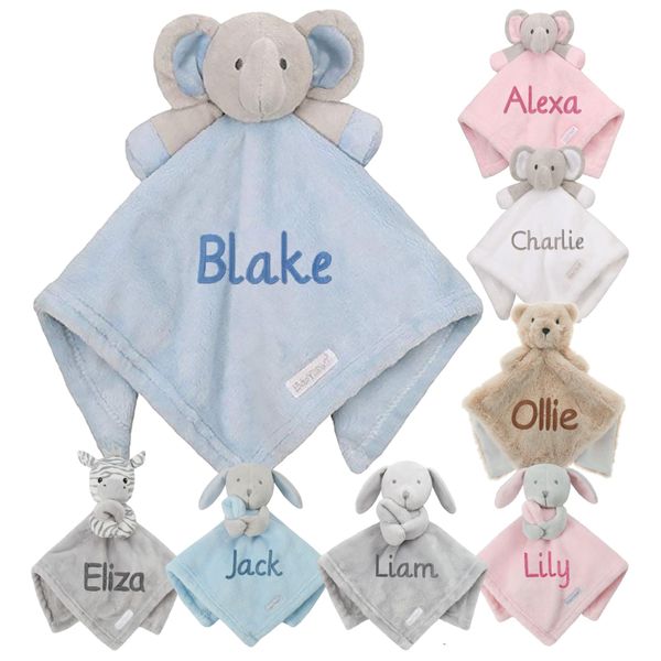 Personalised Baby Comforter Blanket Newborn Christening Shower Gift Boy Girl Keepsake Soft Snuggly Toy Blankie (Blue Elephant)