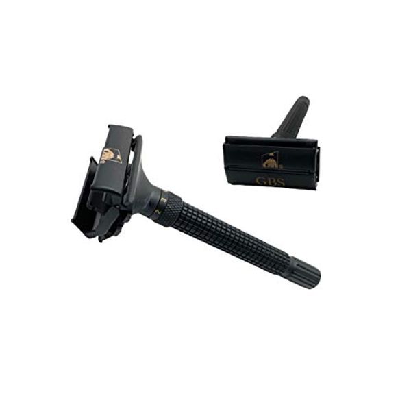 G.B.S Men's Shaving Razor with Adjustable Butterfly Open Mechanism Double Edge Safety Razor, Black Matte