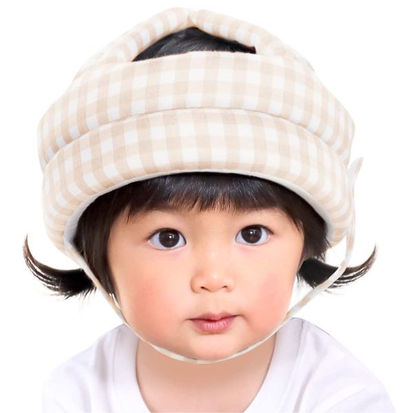 Keratta Baby Headguard Helmet, Double Gauze and Mesh for Comfort, Fall Prevention, Baby Head Guard (Beige (Checker))