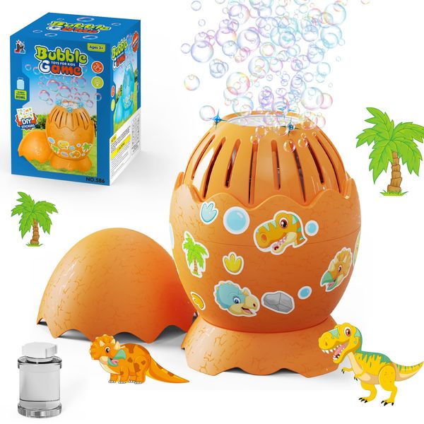 PANACARE Dinosaur Egg Bubble Machine Portable Automatic Bubble Maker for Kids with DIY Stickers/10000+ Bubbles/Led Light/Bubble Solution/Best Outdoor Toys for Kids Birthday Bubbles Party Gifts