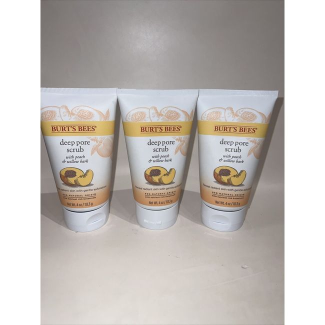 3 pack Burt's Bees Peach and Willow Bark Deep Pore Scrub, Exfoliating - 4oz  NEW