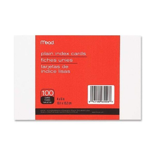 Mead Index Cards, Note Cards, Plain, 100 Count, 4" x 6", White (63306)