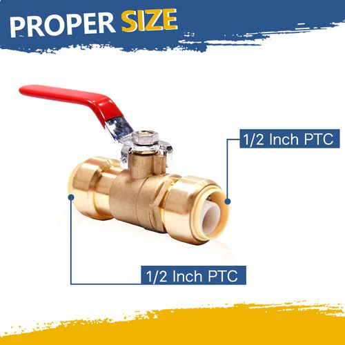 GUOFIS 1/2 Inch Ball Valve,Pushfit Shut-off Valve for Hot Water,Push to Connect Ball Valve with Disconnect Clip(Red Handle,Pack of 1)(PF-VALVE046)