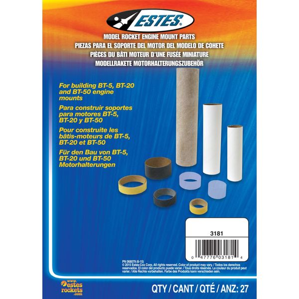 Estes Rockets 3181 BT5, BT20, BT50 Engine Mount Parts, for Model Rockets, (27Piece)