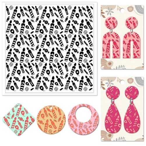 CHGCRAFT Birthday Candles Polymer Clay Texture Sheets Candy Balloons Texture Stamp Clear Clay Texture Sheets Silicone Texture Stamp Polymer Clay Texture Mat for Making Earrings Jewerly