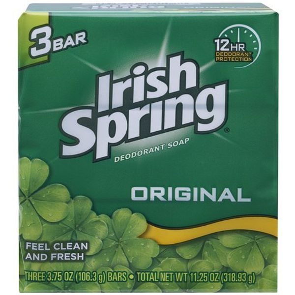 Irish Spring Deodorant Soap Original Bar, 3.75 oz, 3 Count