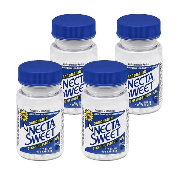 Necta Sweet Saccharin Tablets, 1/2 Grain, 1000 Tablet Bottle (Pack of 4)