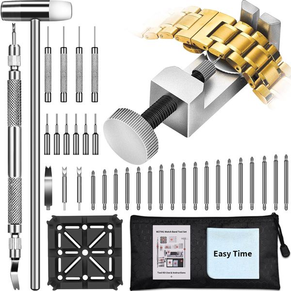 Watch Link Removal Tool Kit, Watch Band Tool Kit, Spring Bar Tool Set for Watch Repair and Watch Band Replacement with Small Hammer, Professional Watch Strap Remover Repair Tool, 108PCS Spring Bar