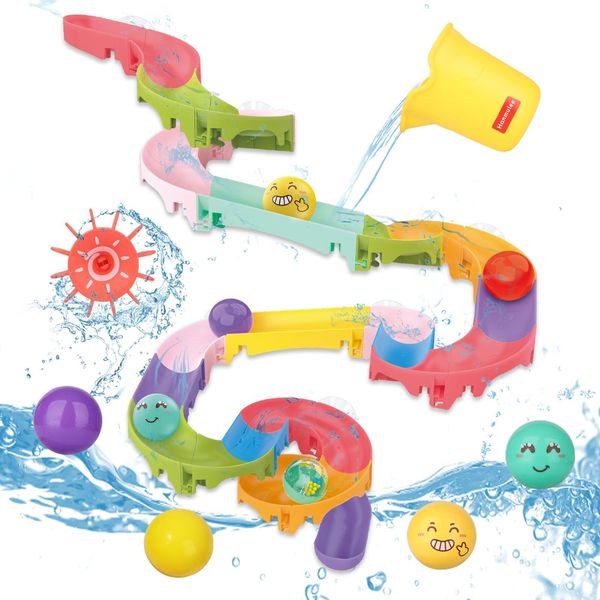 Hanmulee Slide Bath Toys for Kids Ages 2-6, 42Pcs Baby Bath Tub Toys with Suction Cups, Fun DIY Water Toys Track Building Set Shower Toys for Toddlers, Educational Bath Time Toys Gifts for Boys Girls