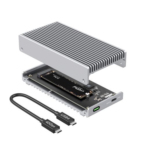 Qwiizlab Fanless 40Gbps USB4 Thunderbolt External SSD Enclosure with Aluminum Heat Sink Chasiss, Supports M.2 NVMe SSD up to 8TB, Silver (SSD Not Included)