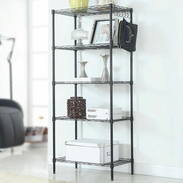 5-Tiers Adjustable Layer Shelf Wire Shelving Floor Rack Storage Holder Organizer