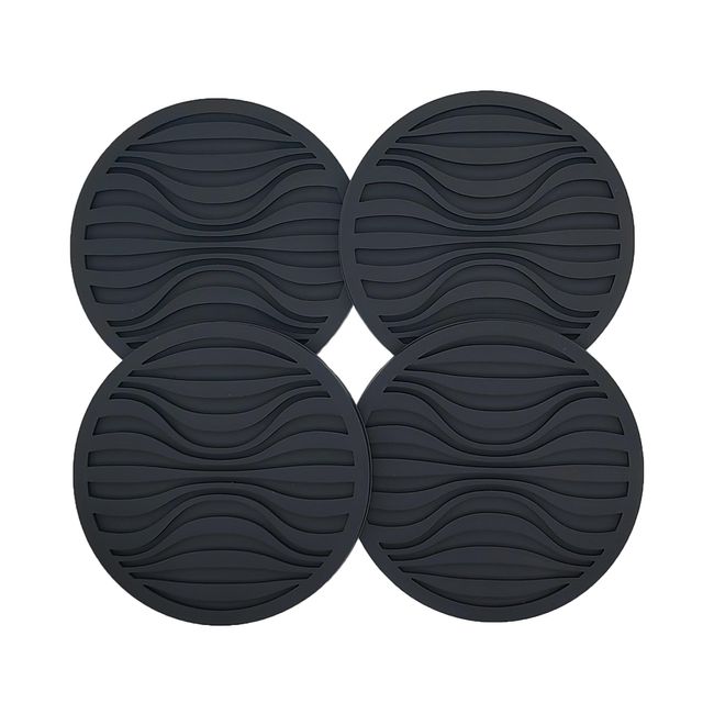 Cow Tree Coasters Non-Stick Coaster Silicone Water Repellent Condensation Drip-proof Round 3.9 inches (10 cm) Round (Black 4 Pieces)