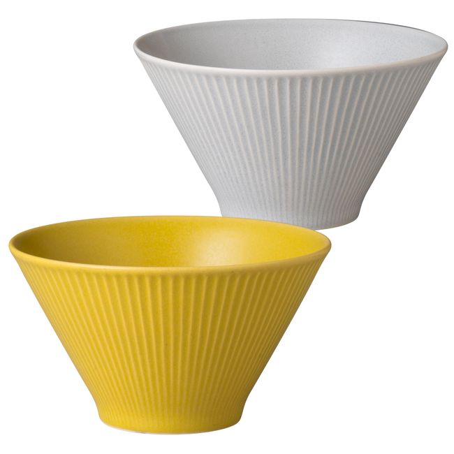 OGURA Vessel Ramen Bowl, Ramen Bowl, Lightweight, 6.7 inches (17 cm), Microwave, Dishwasher Safe, Mino Ware, Made in Japan, Set of 2, Gray + Mustard