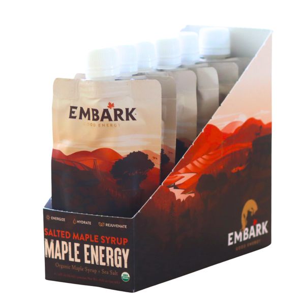 Embark Maple Syrup Energy Gel, 6-Pack of 3oz Resealable Pouches, Natural Sports Nutrition, Certified Organic, Vegan, Gluten Free, for Athletes, Adventurers & Foodies, Salted Maple