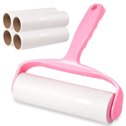 Lint Roller, 4 Rolls with 1 Dispenser, 1 Dust Cover, 16 cm Extra Large Pet Hair Remover, Lint Roller Pet Hair Suitable for Clothes, Hair, Cat Hair, Dog Hair, Sofas, Carpets, 60 Sheets/Roll