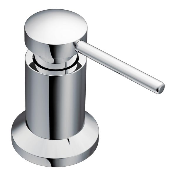 Moen 3942 Deck Mounted Kitchen Dispenser with Above The Sink Refillable Bottle, Chrome, Soap Pump