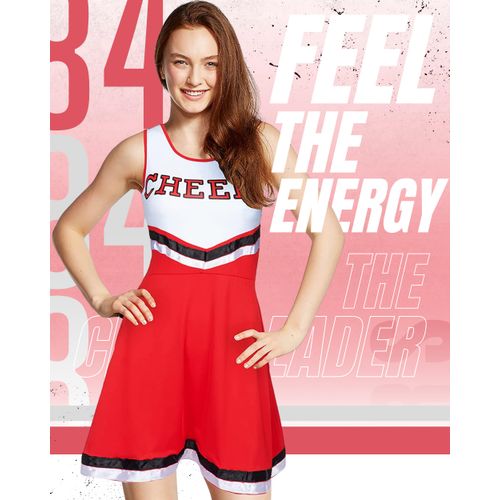 Cheerleader Outfit with Cheerleader Pom Poms - Cheerleader Costume Women Fancy Dress Costume - Ladies Cheerleader Costume High School Cheerleading Dress Halloween Fancy Dress Women