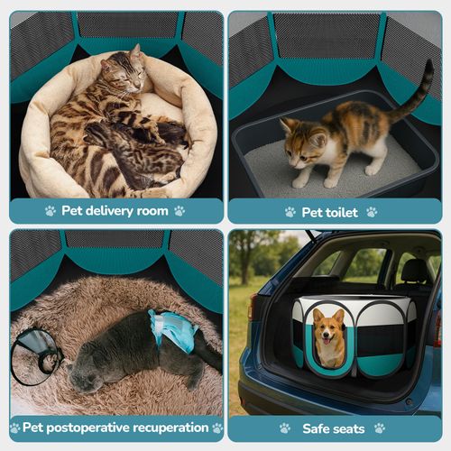Foldable Puppy Playpen Indoor for Cat - Portable Cats Dogs Kennel Pop Up Cat Playpen for Small Pets Kitten Outdoor with Carrying Case