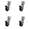 3 Inch Bright Chrome Neoprene Rubber Casters with Brakes – Side Brackets - Set 4