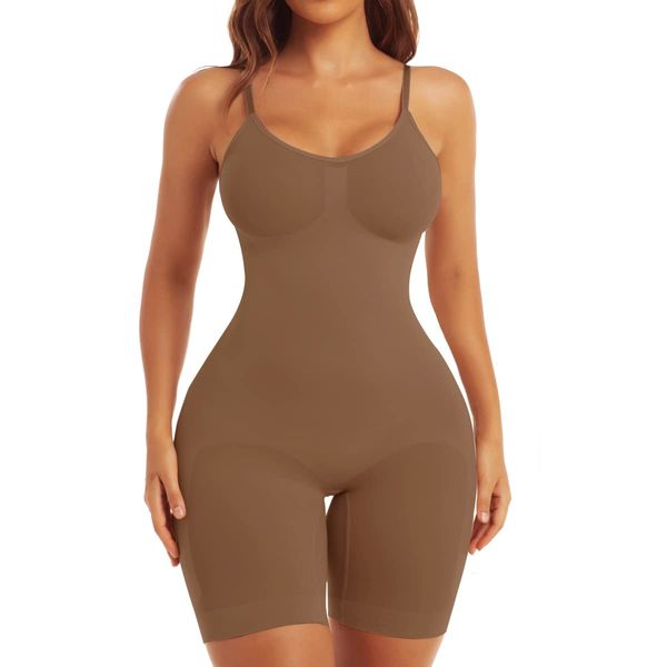 EUYZOU Shapewear Bodysuit for Women Tummy Control - Butt Lifting Fajas Full Body Shaper Seamless Thigh Slimmer Shorts - Coffee XL/XXL