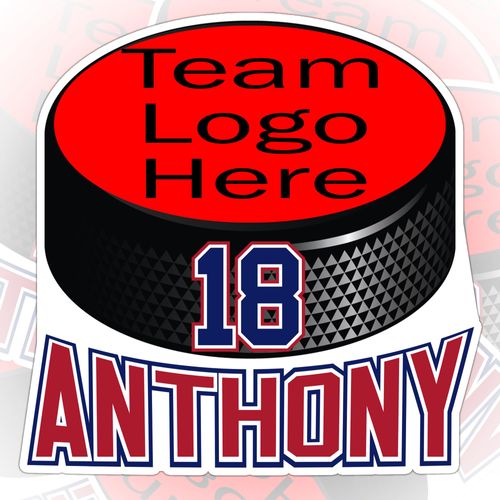 Personalized Custom Ice Hockey Puck Sticker Custom Logo Team Name & Numbers Sticker Helmet Stick Waterproof Vinyl Sticker for Water Bottle Cars Laptops Phone Gifts for Adults Kids Boys