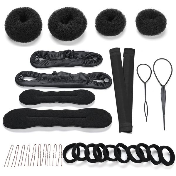 LTHYHJ Hair Bun Maker Set 31 Piece Styling Accessory Set The Most Complete Styling Accessory Set (Black)