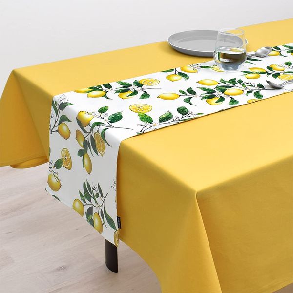 Table Runner Table Runner Table Center (11.8 x 82.7 inches (30 x 210 cm) 100% Cotton Reversible Citrus Lemon W2601830