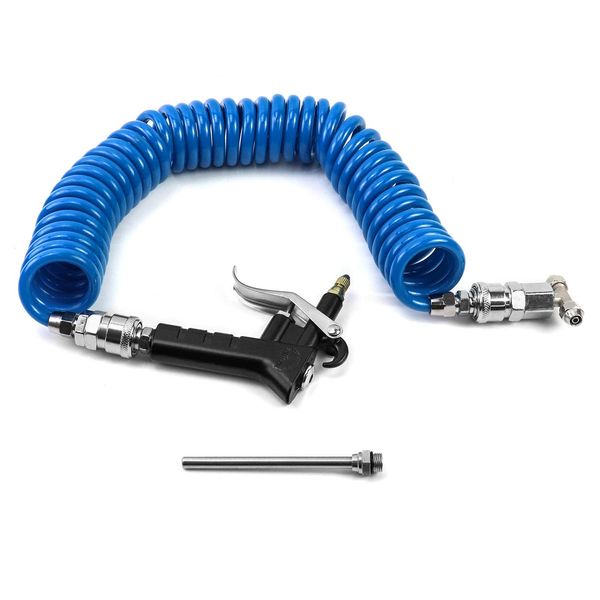 QWORK® Truck Car Air Duster Gun with 5 Metre Recoil Hose and 6 mm Quick Connector, Air Compressor Quick Connects Cleaning Kit Suitable for 1/4"(6mm) Air Hose