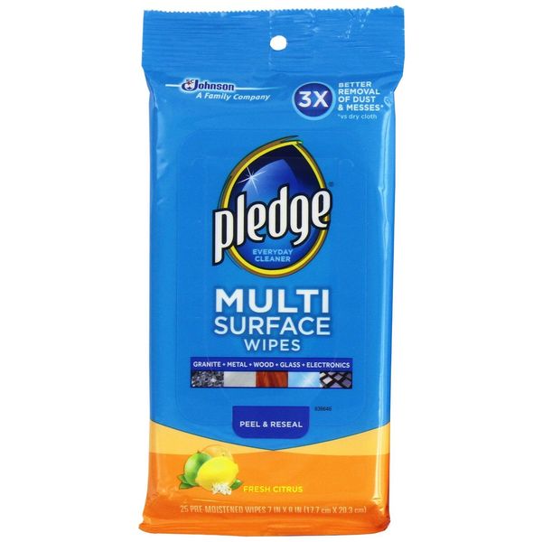 Pledge Multisurface Wipes, Fresh Citrus, 25 Wipes Per Pack