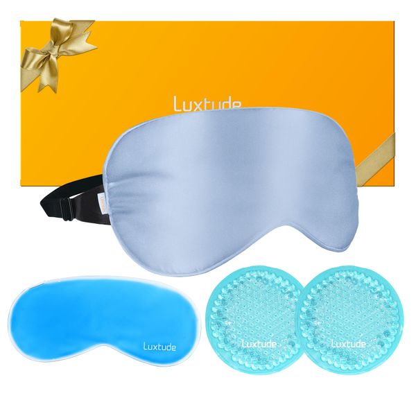 Luxtude 100% Silk Sleep Mask w/Gel Eye Mask, Heated Eye Masks Cooling Sleep Masks, Microwave Warm Ice Pack for Dry Eyes, Silk Eye Mask for Sleeping Blackout, Blindfold Eye Covers for Women Men