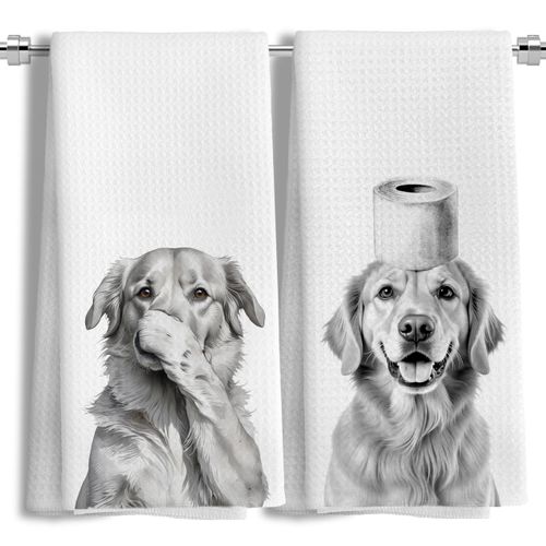 LUKIPOM Funny Golden Retriever Bathroom Hand Towels Set of 2, Golden Retriever Gifts, Golden Retriever Gifts for Women, Dog Bathroom Decor,16x24 Inch