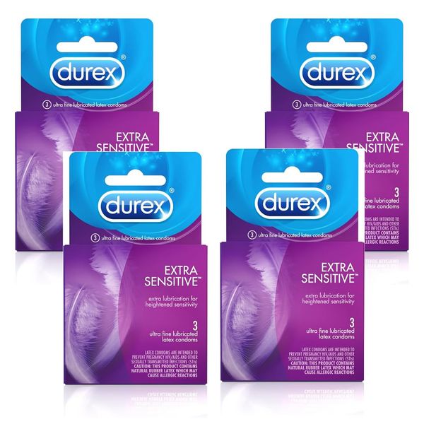 Durex Extra Sensitive Condom, 3 Count (Pack of 4)