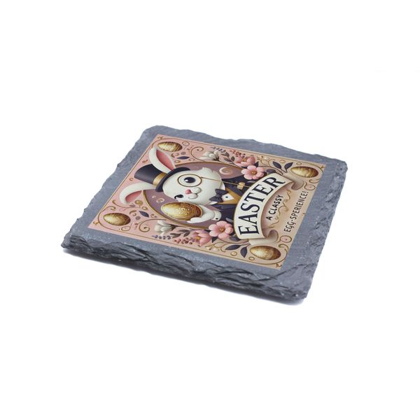 Easter Slate Coaster - 'A Classy Egg-Sperience!' (slco-kf25-monocohg)