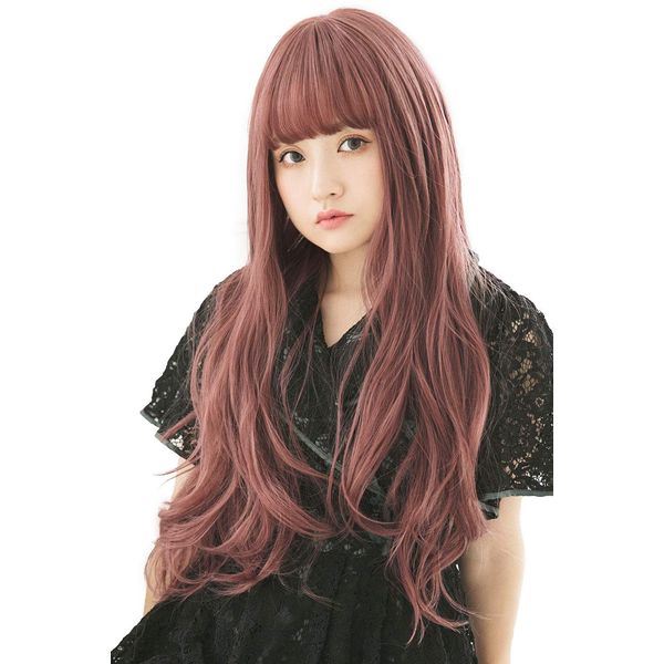 Brightlele Wig, Long, Full Wig, Natural, Super Long, Gradient, Highlight, XA/B Magenta Brown MIX, Free Size