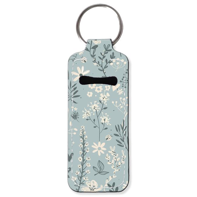 KLLRO RUO Chapstick Holder Keychain Fashion Lipstick Sleeve Lip Balm Portable Pocket Lip Gloss Tube Holder Clip-on Makeup Travel Accessories - Blue Floral