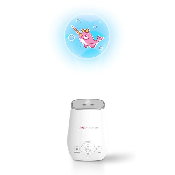 Project Nursery Portable and Table Top Sleep Soother, White Noise Sound Machine and Night Light, 4-in-1 Sound Soother with Projector, Nightlight and Timer