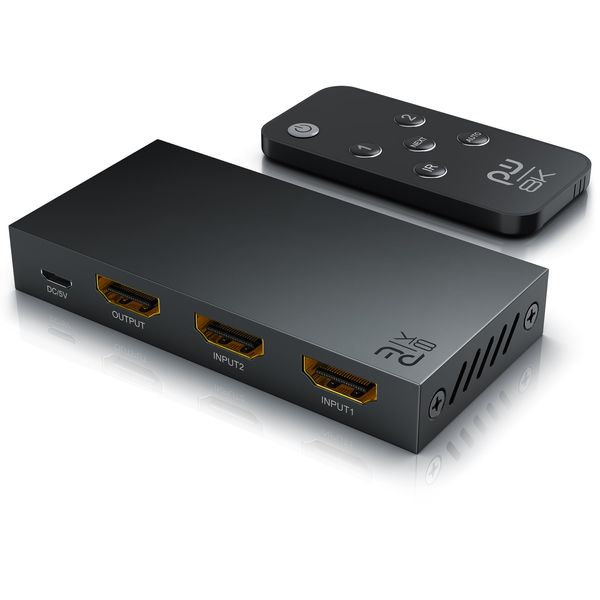 CSL - 8k HDMI Switch – 2 In 1 Out – HDMI 2.1 Verteiler – 7680 x 4320 UHD II 8k 4k 60 Hz – HDR - 3D - CEC – HDCP 2.3 – VRR – QFT - ALLM - Umschalter 2in1