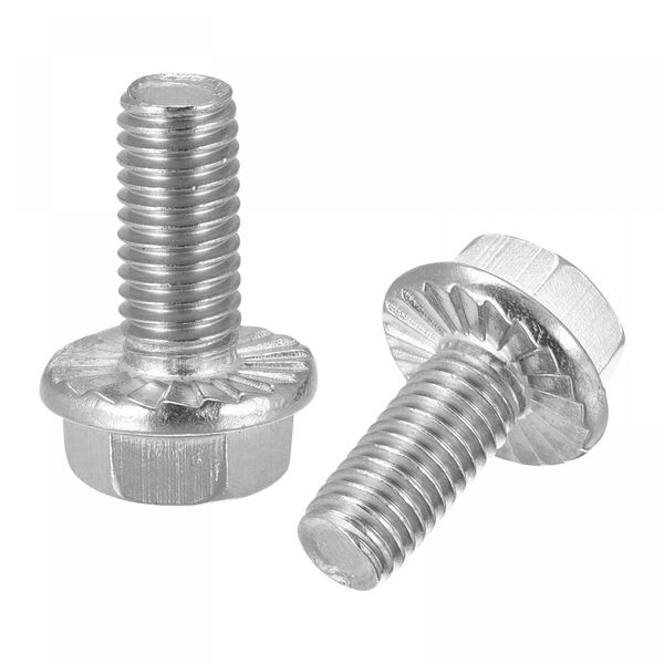 sourcing map M8x16mm Hex Serrated Flange Bolts Screws Metric Thread 304 Stainless Steel 10pcs