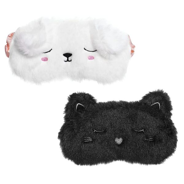 2Pcs Soft Cute Plush Eye Mask Travel Sleeping Adjust Animal Sleep Eye Mask Stretchy Funny Fluffy Soft Blindfold Novelty Personalised Cartoon Eye Cover