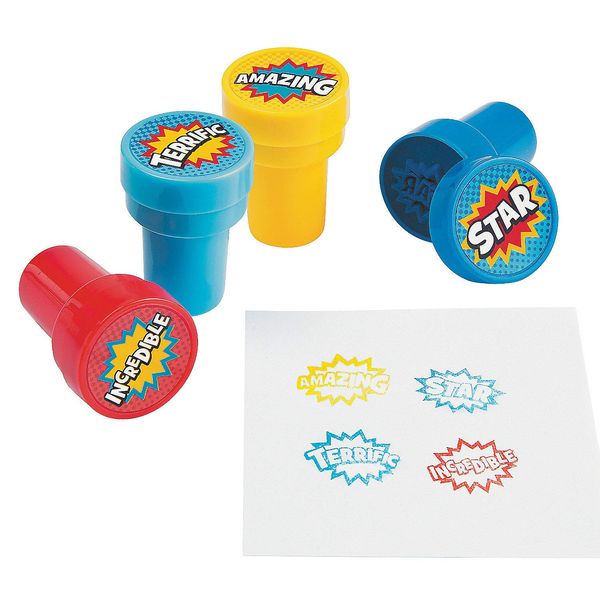 Fun Express Superhero Self Inking Stampers - 24 Pieces - Educational and Learning Activities for Kids