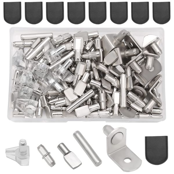 112 Pcs 5 Styles Shelf Nail kit, Metal Nickel Plated Shelf Support pin, Silicone Cover, Suitable for Kitchen Cabinet, Bookcase Support pin and pin