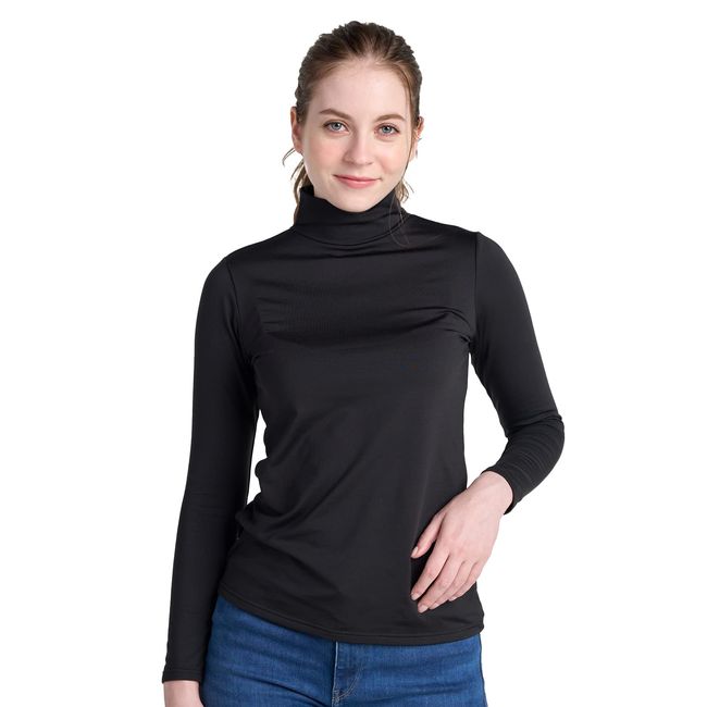 LAPASA Damen Stehkragen Thermounterhemd, Innenfleece Thermounterwäsche langärmliges Thermo-Shirt Funktionsunterwäsche Oberteil (L89 Wärmer), Schwarz (wärmer), S