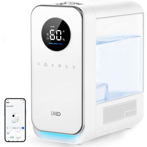 Dreo Humidifiers for Bedroom, Top-filled Smart Quiet Cool Mist 5L, White
