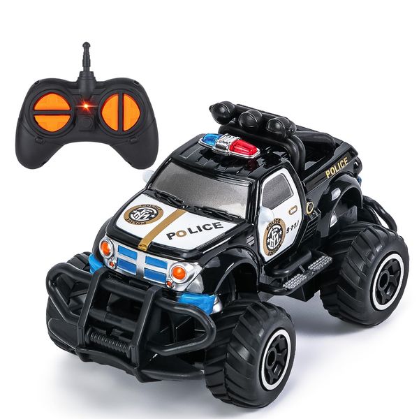 Highttoy Remote Control Car Toys for 3-5 Year Old Boys Girls, 2.4GHz Remote Control Police Car Toys for 3 4 5 Year Old Boys 4-Channel Mini RC Car Gifts for Kids, Black