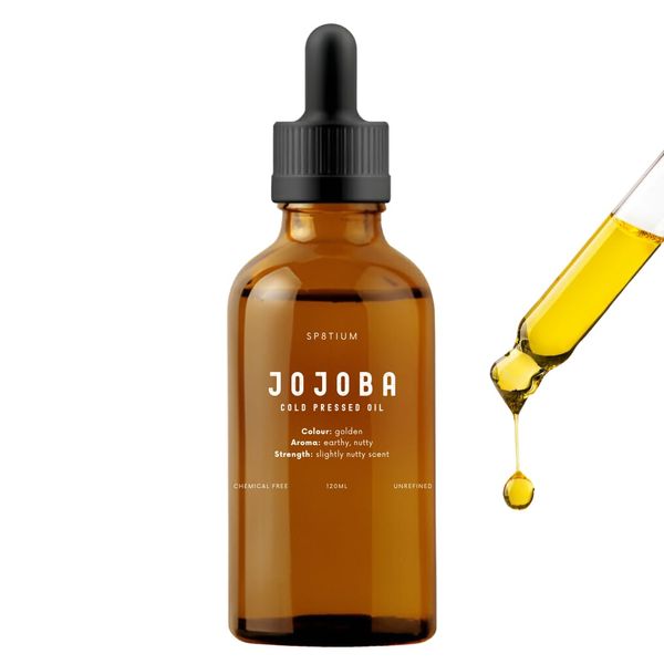 SP8TIUM Jojoba Oil Organic Cold Pressed 120ml for Hair, Nails, Eyelash & Eyebrow Growth Vegan & Cruelty Free