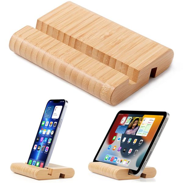 Tablet Ständer Bambus, Handy Halterung Holz Tablet Halterung Tisch, Tablets Halter Holz Tablet Stand Handyhalter Handy Ständer für iPhone iPad Ständer und Alle Tablets und Smartphone (Große)