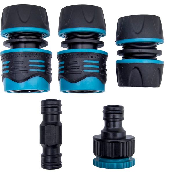 Aqua Flow Hose Pipe Connector Set - Premium 5-in-1 Hose Connecter Ideal for Universal 1/2" UK Hose Pipes, Made from Durable ABS Plastic, Quick Connect, Leak-Proof, Versatile, and Easy to Use