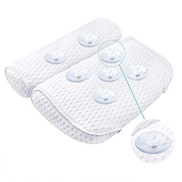 NEW Luxury Soft White Breathable Spa Bath Pillow 4D Air Mesh 7 Suction cups