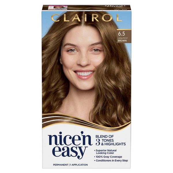 Clairol Nice'n Easy Permanent Hair Dye, 6.5 Lightest Brown Hair Color, 1 Count